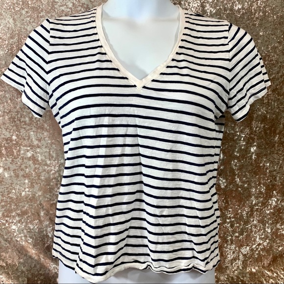 Madewell Whisper Cotton Striped V Neck - Picture 1 of 4